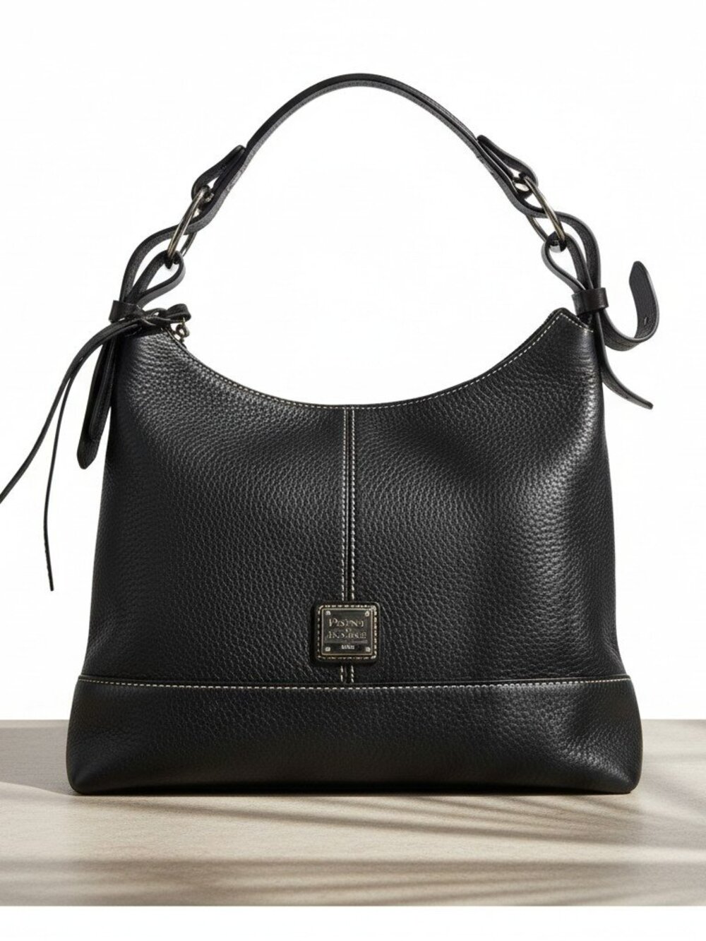 Dooney & Bourke Gracie Black Pebbled Leather Hobo Shoulder Bag Contrast Stitch